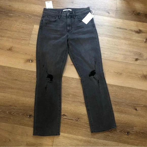 Sam Edelman The Stiletto Straight High Rise Distressed Jeans Black Size 27 NWT - Picture 2 of 12